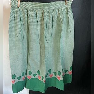 Vintage Green and White Tulip Flower Gingham Midi Skirt Size M